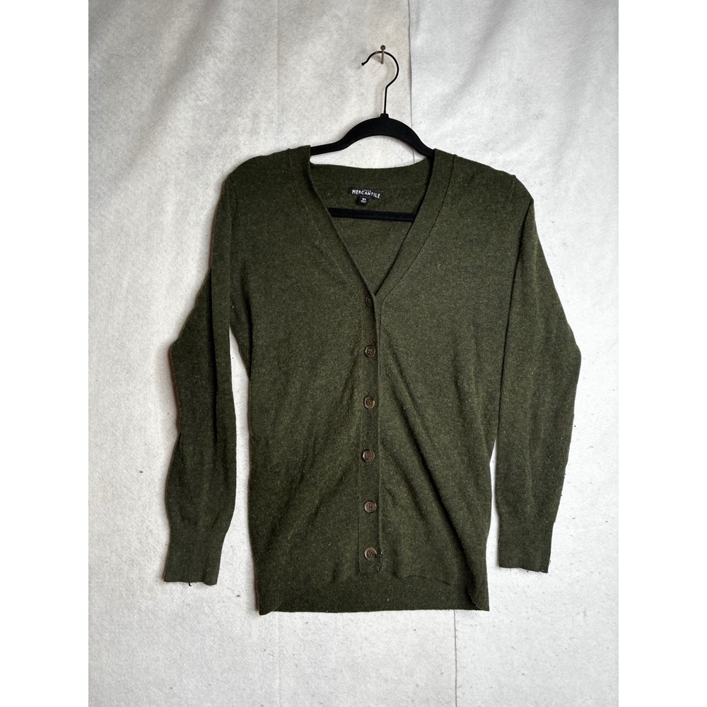 J.Crew Mercantile Womens XS Olive Green Wool Blend V-Neck Cardigan‎ Sweater